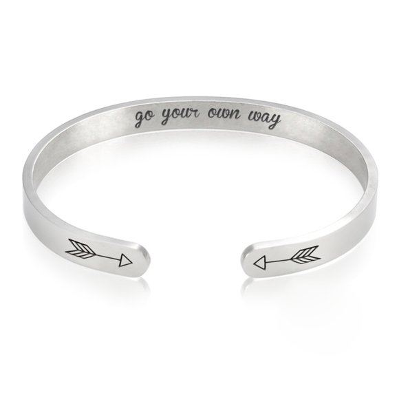 Inspirational Bracelets - Go Your Own Way Quote Bracelet STEEL SILVER… - Picture 2 of 4